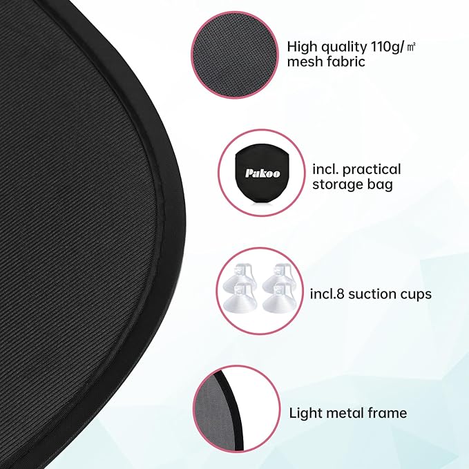 Pakoo Car Window Shade for Baby, 2 Pack UV Protection Breathable Universal Fit Mesh Car Window Shades, 2 Pack with 8 Suction Cups- 17.7 x 14 inches