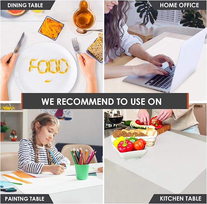 Standard SiliconeTable Placemat, Food-Grade Silicone Table Mat for Baking Pastry Non-Stick, Kids Nonslip Dinner Placemat Heat Resistant Waterproof Countertop Protector (Translucent White)