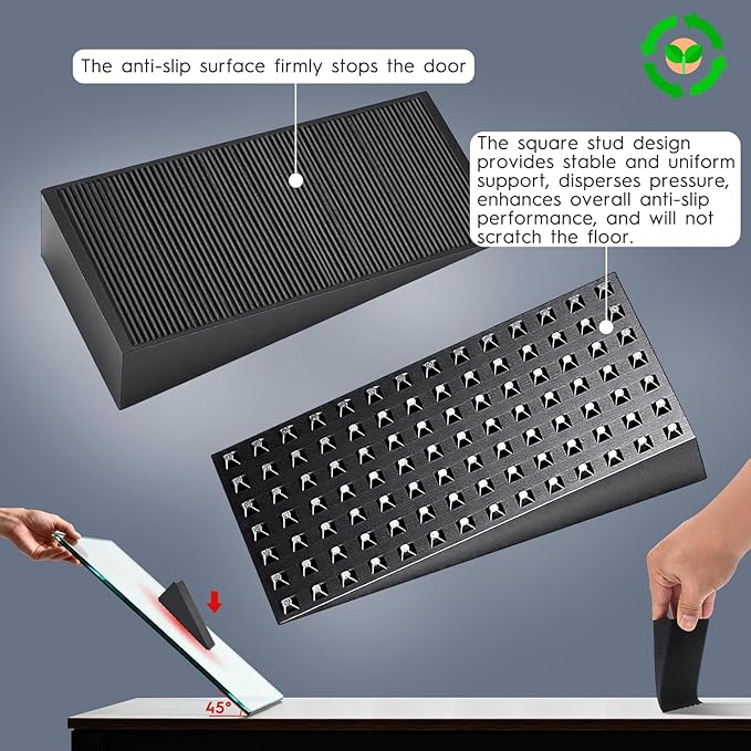4-Pack Premium Rubber Wedge Door Stops, Solid Heavy-Duty Floor Door Stopper Door Wedges with Patented Anti-Slip Base, No Installation for Home/Office, Non-Scratching, Fits Gaps Under 1.18”