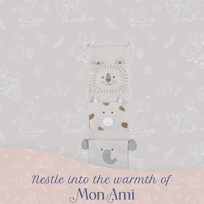 MON AMI Safari Hanging Storage Organizer – 25 Inches Nursery Wall Organizer with 3 Pockets | Baby Essentials Storage for Diapers, Toys & Accessories | Cute Nursery Décor & Practical Baby Registry Gift