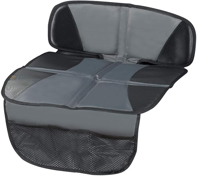 Car Seat Protector - Seat Protection Mat - Thick Padding - Durable, Waterproof Fabric, Leather Reinforced Corners & 3 Pockets for Handy Storage Gray