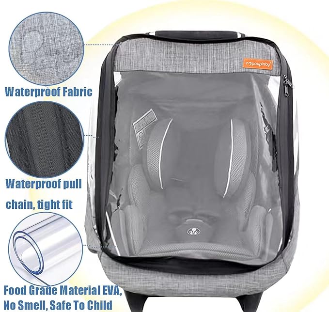 Car Seat Rain Cover,Infant Car Seat Weather Shield,Waterproof,Windproof Protection,Protect from Dust Snow,Rain Cover Features Quick-Access Zipper Door and Ventilation,(Gray Melange)