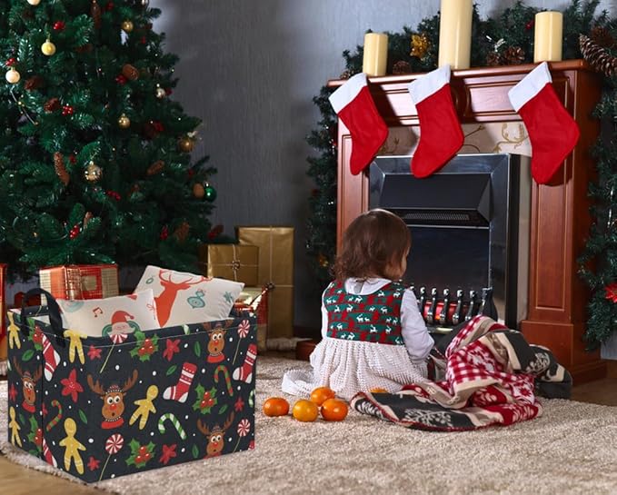 TIBAOLOVER Rectangular Christmas Basket Tree Gift Baskets for Families Cute Baby Storage Bin Kids Storage Bin Toy Organizer Box Christmas Room Decor for Parties(Black)