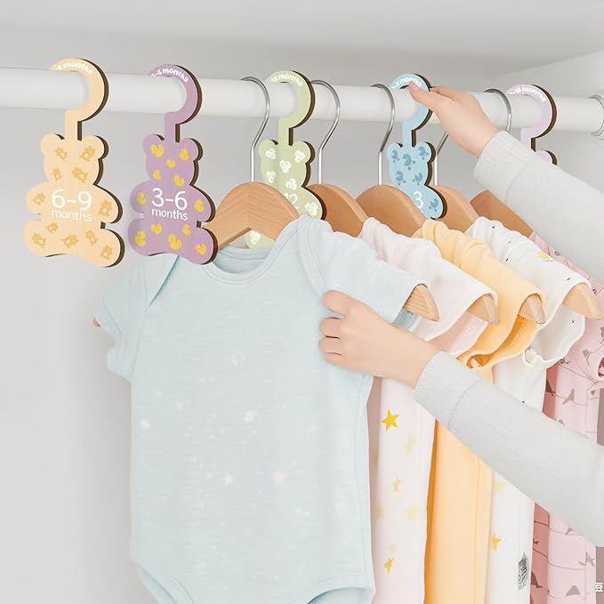 Baby Clothes Dividers for Closet - Set of 8 Wooden Baby Size Closet Dividers Newborn to 24 Months, Newborn Organizer for Boys Girls - Little Bear Shape Baby Nursery Decor Kit Newborns Gift Baby Shower