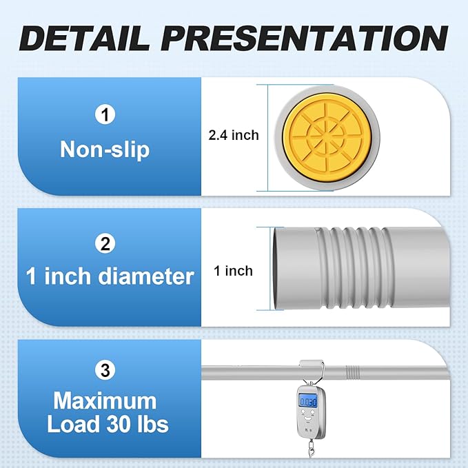 CorkLatta Silver Shower Curtain Rod 31 to 68 Inch,1 Inch Diameter Adjustable Spring Tension Stainless Steel Telescoping Rod,Easy Install,No Rust