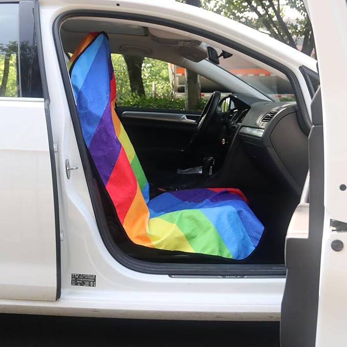 LoyaGour Car Seat Cover Protector Front Seats,for Gym Workout,Running,Swimming,Beach and Hiking,Waterproof Sweat Towel Bucket Seat Covers for Cars SUV Trucks (Rainbow, 2Pcs)