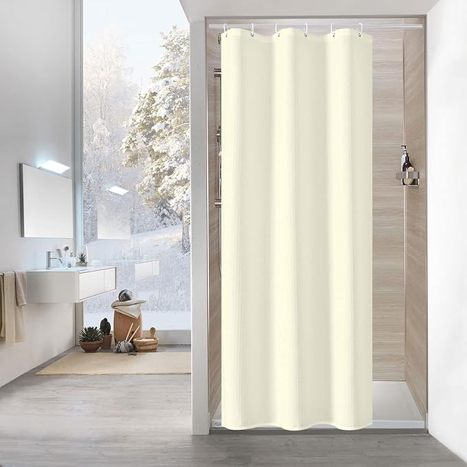 MitoVilla Waffle Small Stall Shower Curtain 36 x 72, Farmhouse Half Size Shower Curtain, Beige Fabric Narrow Shower Curtains for Bathroom Decor, 36 inch Weighted Shower Curtain Set, Cream