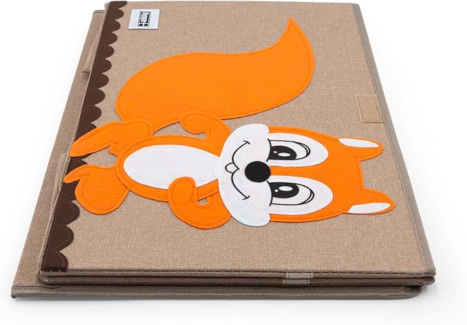 HYGGE + Animial Toy Storage Bin with Lid 20.8" x 13" x 13" Durable fabric & lightweight design. Great for storing toys, books, linens, games, clothing, baby products & more! (Squirrel)