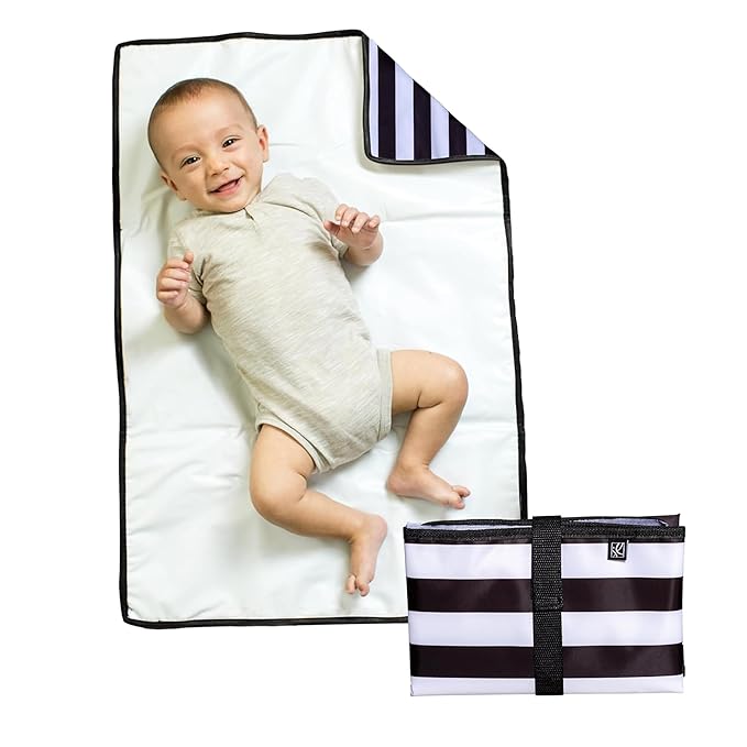 J.L. Childress Full Body Portable Changing Pad for Babies - Diaper Changing Mat for Travel, Baby Accessory Essentials, Wipeable & Water-Resistant, Foldable & Compact, Extra Large - Black Stripe