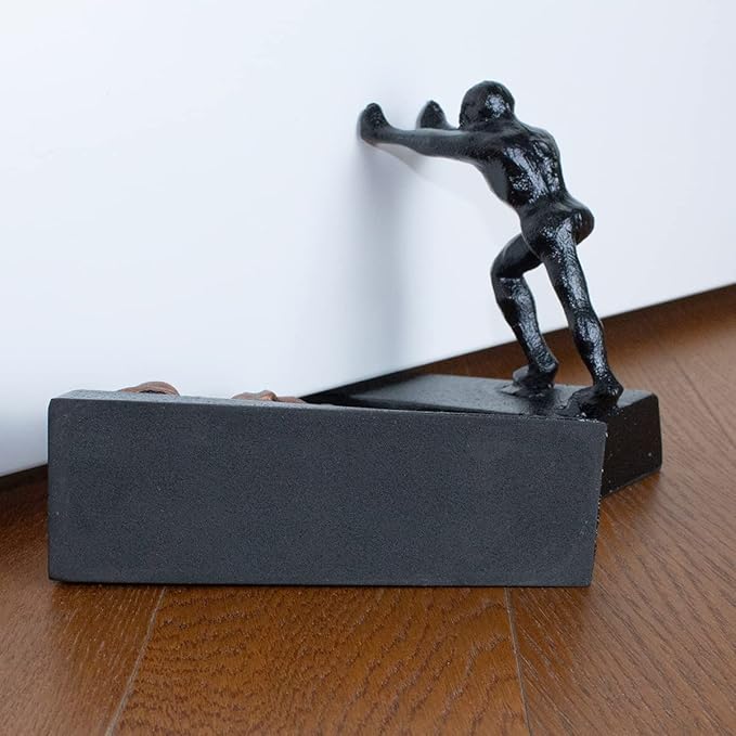 Earl Diamond Heavy Duty Cast Iron Cute Strong Man Door Stops | Decorative Cute Animal Statue Metal Door Stopper Wedge, with Non-Slip Mat for Home Office Commercial
