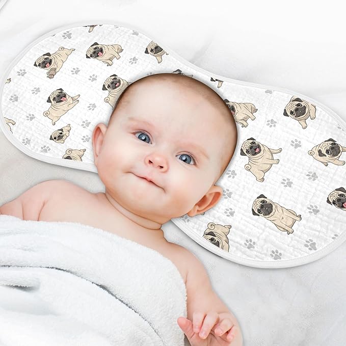 Qinllo 1 Pack Muslin Burp Cloths Pugs Dog Paw White Cotton Baby Burp Cloths Ultra Absorbent Burping Cloth Soft Spit Up Rags for Baby Boys Girls 22x11 Inch