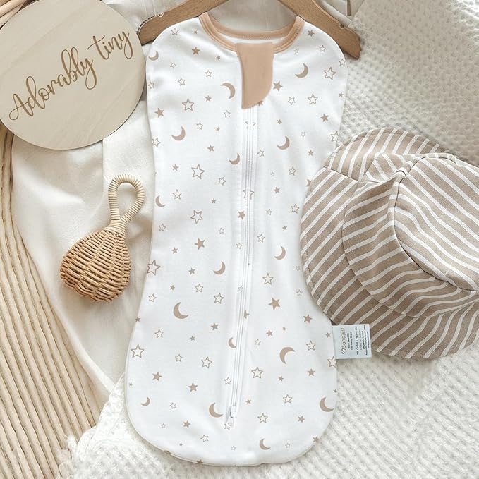 Baby Swaddle 0-2 Months, Cotton Arm-In Zipper Sleep Sack, Wearable Blankets Wrap for Newborn Infant Girls and Boys (Woodland Animal, Star Moon, Pack of 2)