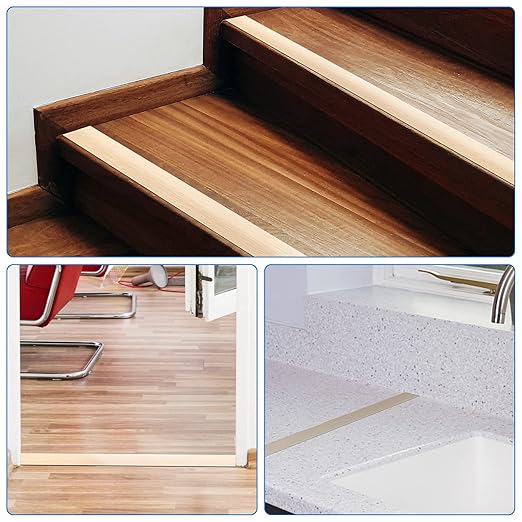 Floor Transition Strip Self Adhesive, Flat Laminate Floor Cover Strip 2" Wide Vinyl Floor Flat Divider Strip, Wood Grain Design (20Ft, Beige)