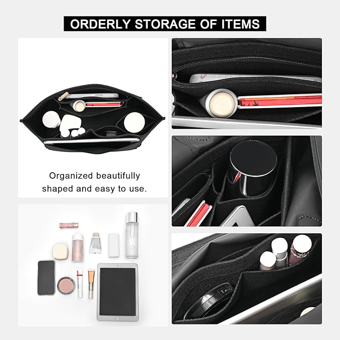 Felt Purse Organizer Insert for Longchamp Le Pliage L Handbag Insert (Large, Black)