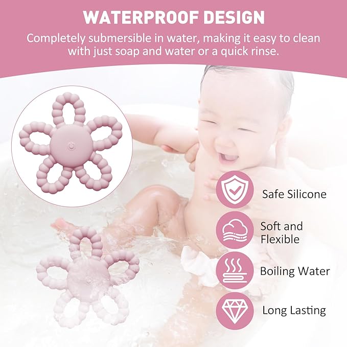 Vibrating Teether for Baby, Silicone Sensory Chew Toys for Autistic Children & Teething Toy for Babies 6-12 8-18 Month, USB Chargeable &3X Vibration Travel Essential Gift for Kid with Autism Toddler