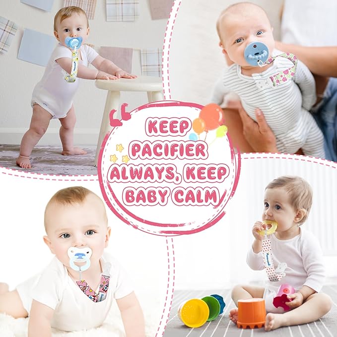 Smlpuame Pacifier Clip Girl,6 Pack Stylish Binky Clips Strap for Baby Girls,Paci Holder with Clip Lightweight Universal Fits Most Pacifiers Teether Toy Teething Ring Soothie,Baby Gift(Travel in Space)
