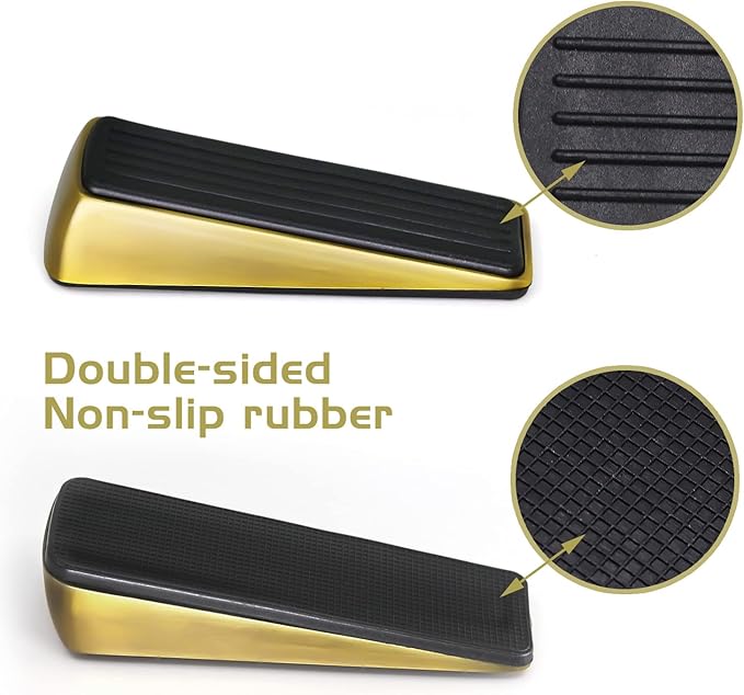 2 Pack Gold Door Stopper - Modern Brass Heavy Duty Door Stop - Large Wedge Holds Doors Firmly and Doesn't Budge - Made of Rubber and Zinc Alloy, Door Weights for Home Premium Door Stopper Office(Gold)