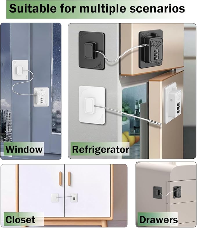 Lexng 2 Pack Refrigerator Locks with 3 Digit Code, Easy Install Fridge Lock Combination, Premium Freezer Lock, Child Proof Cabinet Locks for Refrigerators, Drawers, Closets, Windows (White)