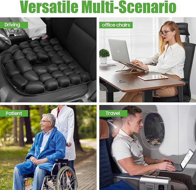 Kimburg Inflatable Travel Seat Cushion, Relieve Pessure Hips, 3D Airbag Wheelchair Pad Portable Car Seat Cushions for Office Chair, Wheelchair, Stadiums, Dining Chair