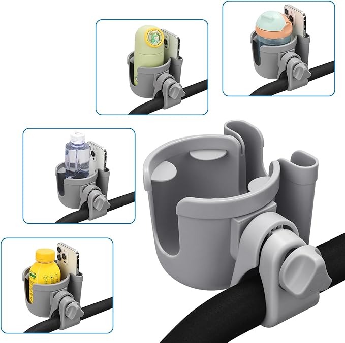 Accmor Stroller Cup Holder with Phone Holder, Bike Cup Holder, Universal Cup Holder for Uppababy Nuna Doona Strollers, 2-in-3 Cup Phone Holder for Stroller Bike Accessory