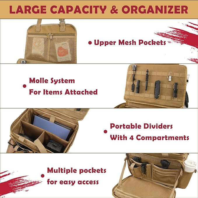 Patrol Bag Law Enforcement, Police Gear Car Front Seat Vehicle Organizer Bags with MOLLE System (Khaki)