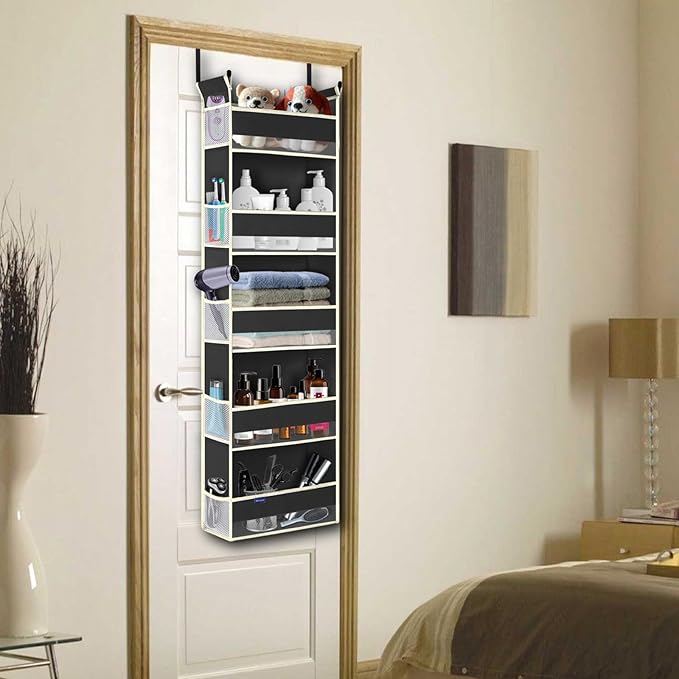 roomtalk 2 Pack Over The Door Hanging Organizer 5-Shelves and 10 Side Pockets, Over The Door Storage for Bathroom and Bedroom, Back of Door Organizers for Kid's Toys (13"x5"x44", Black)