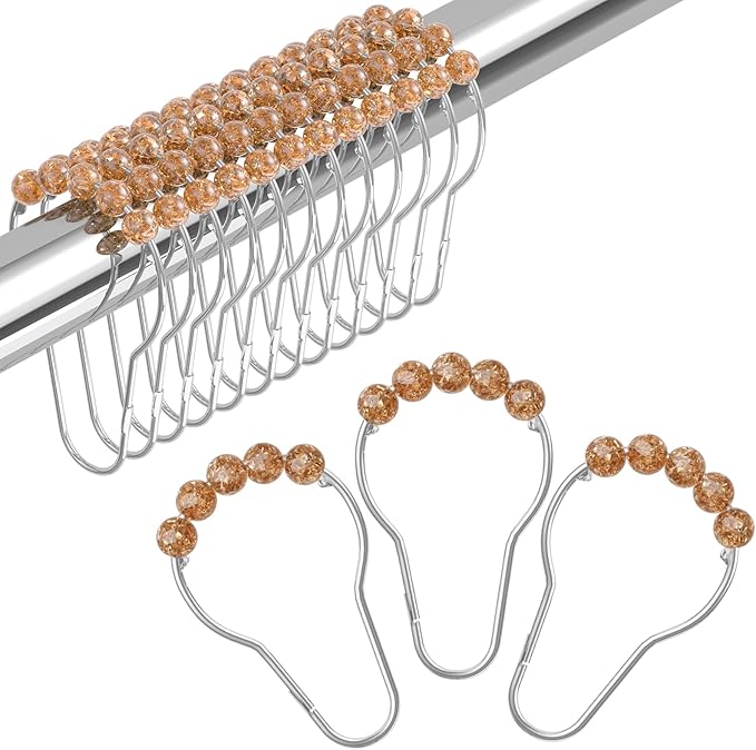 Amazer Shower Curtain Hooks, Decorative Shower Curtain Hooks, Amber Shower Curtain Rings Rustproof Stainless Steel Shower Hooks for Shower Curtain Liner Shower Rod Hook 12pcs
