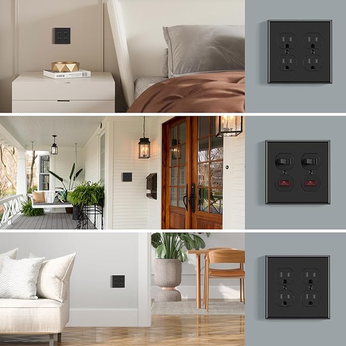 AIDA 2-Gang Duplex Wall Plates, Unbreakable Faceplate Cover for Outlets, Standard Size 4.53" H x 4.57" L, UL Listed (10 Pack, Glossy Black)