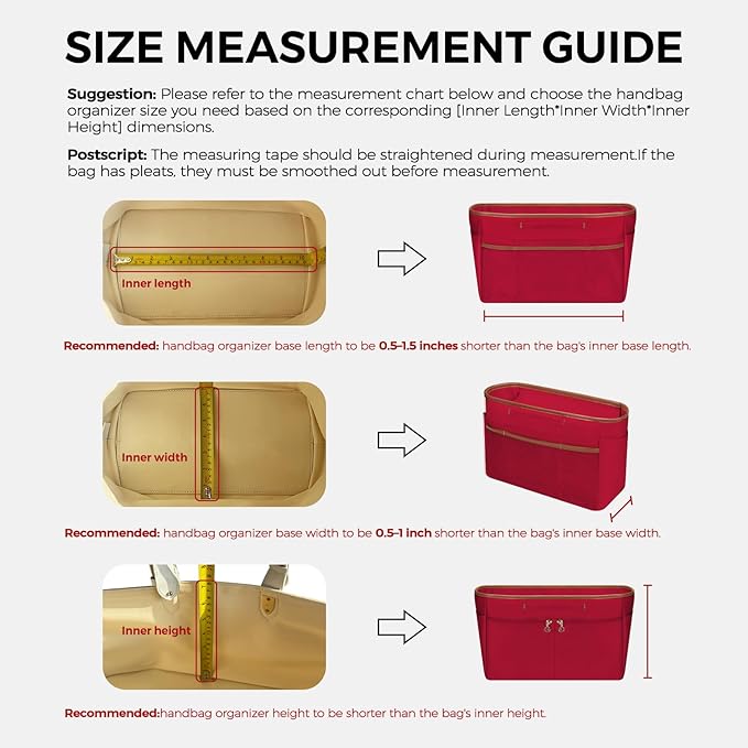 GIVLEFLY Tote Organizer Insert with Multiple Pockets Zipper Purse Dividers with Handle Lightweight Purse Liner with Cup Holder Fit for Longchamp Large Medium Size and Neverful and More (Large,Red)