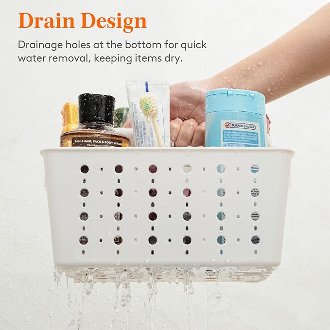 Lifewit Shower Caddy Portable, Plastic Bathroom Organizer with Handle and Holes, Hard Cleaning Basket for Toiletry Storage, College Dorm Essentials, White, 1 Pack