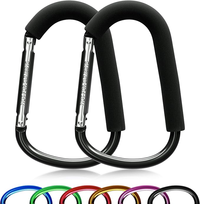 sprookber 6.7 Inch Large Stroller Hooks for Diaper Bags & Purses, Heavy Duty Mommy Hooks for Shopping, Grocery, Backpack – Baby Stroller Accessories, Set of 2 (Black)