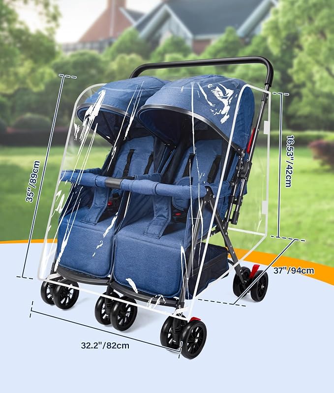 Double Stroller Rain Cover, Weather Shield for Side by Side Baby Double Stroller, Universal Waterproof Stroller Cover for Rain/Wind/Snow/Cold/Dust, Baby Travel Outdoor Accessories