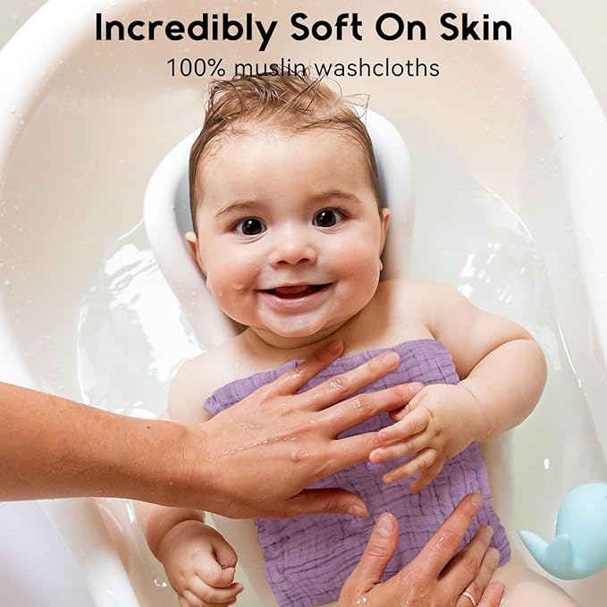 Unnivoll Muslin Burp Cloths Baby 12''X12'', Baby Washcloths 6 Pack, 100% Cotton Baby Wash Cloths Absorbent and Soft for Newborn Infants Kids Boys Girls - Gradient Purple