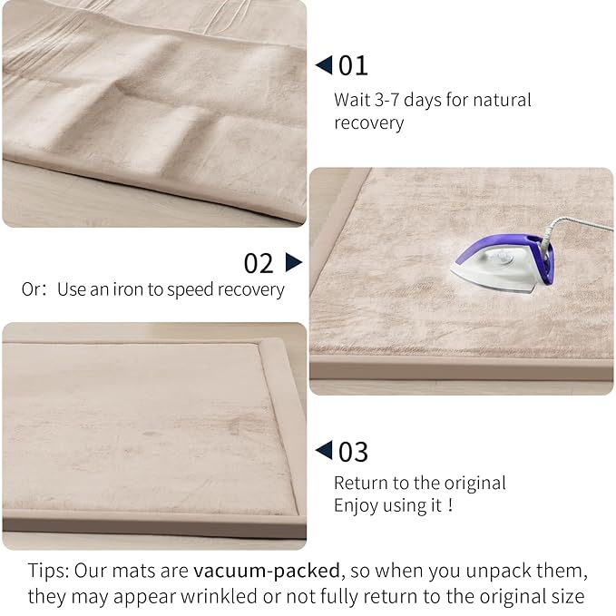 ACOMOPACK Baby Play Mat for Floor 1.3" Thick Memory Foam Play Mat 39"×59" Tummy Time Crawling with Non-slip Bottom for Living Room,Nursery,Soft Velvet Playpen Mats for Kids,Infants（Beige）