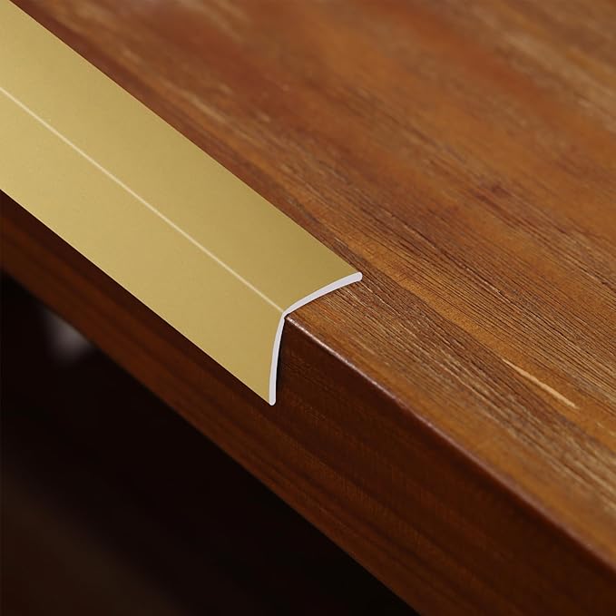 Coengwui L-Shaped Corner Guards, Peel and Stick Molding Trim for Furniture Edge Bumper, Table Door Frame Protection and Decoration (Matte Gold, 16.4ft x 1.6in)