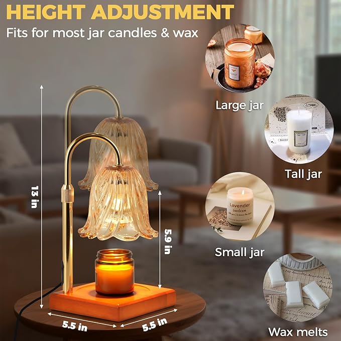 GODONLIF Candle Warmer Lamp, Dimmable Candle Lamp Warmer, Adjustable Height, Timer, Bedroom Living Room Home Decor Wax Melt Warmer for Scented Wax with 2 Bulbs