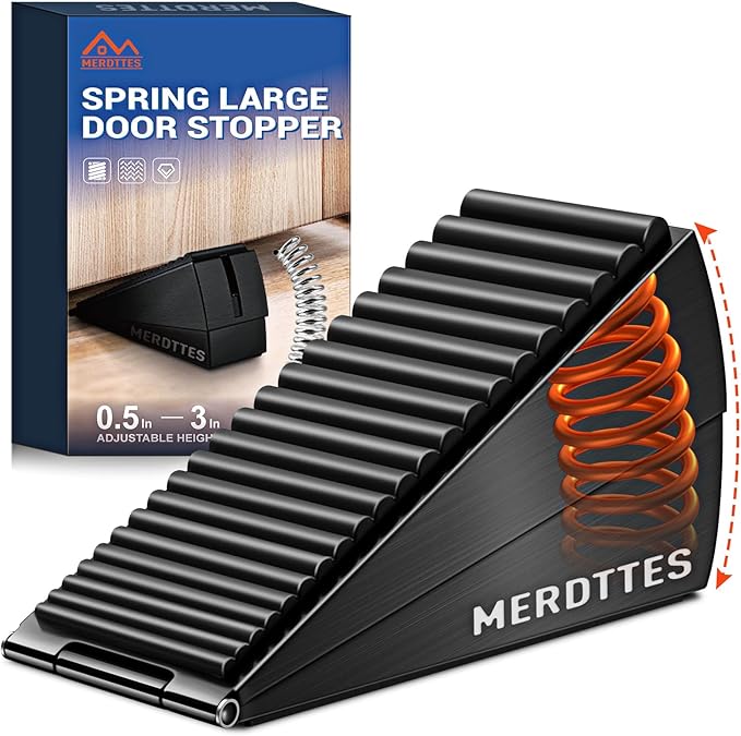 Upgrade Strongest Spring Large Door Stoppers - Heavy Duty Door Stopper Wedge, 3 in Tall Door Stoppers for Bottom of Doors, Rubber Door Stop for Extra Strong Grip Metal Doorstop Suits Any Heavy Door