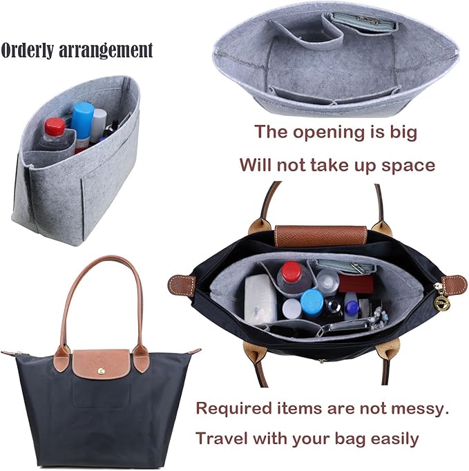 Lckaey Purse Organizer Insert for longchamp Le Pliage Neo(Large) Handbags Insert Organizer 1012French grey-L