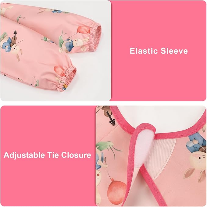 Accmor 5 Pack Long Sleeve Bibs, Baby Smock Waterproof Sleeved Bib Smock for Baby Toddler 6-36 Months