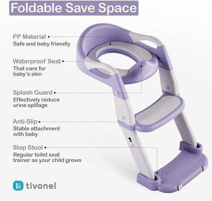 Toddler Potty Training Seat with Ladder and Step Stool | Helps Kids Climb and Sit on Their Own | Soft Cushion, Non-Slip Base, Splash Guard | Includes Potty Training Guide Book & Sticker