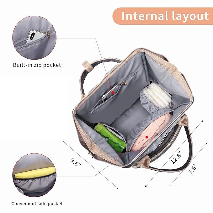 GAIVP Diaper Bag Backpack for Women, Baby Bags for Girls,Diaper Bag with Changing Pad, and Insulated Pockets (Dark Grey +Light Grey)