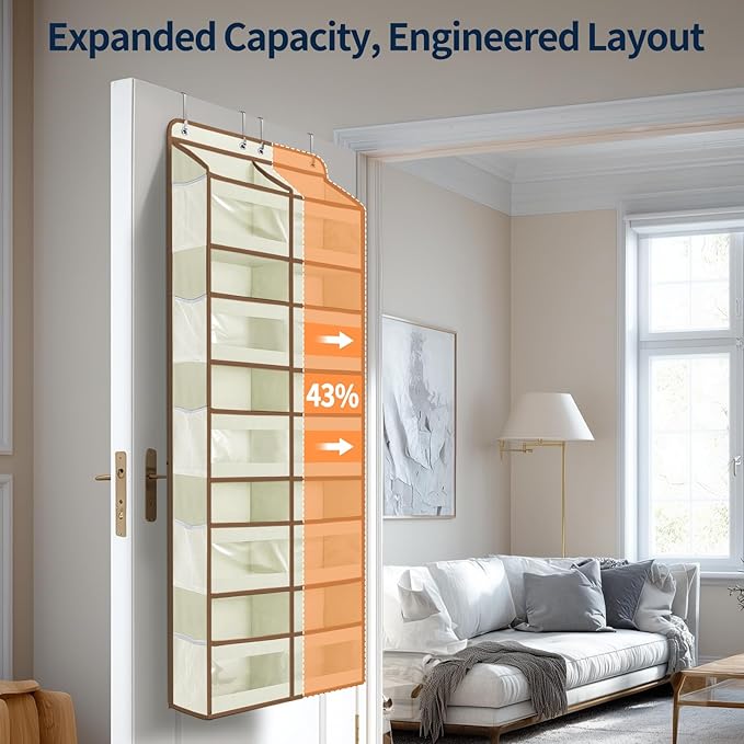 Yecaye 5-Tier Over The Door Organizer Dual-Column, 80lbs Load Over The Door Storage of 10 Compartments, Heavy Duty Extra Large Door Organizer Hanging for Bedroom Closet College Dorm Essentials, Beige