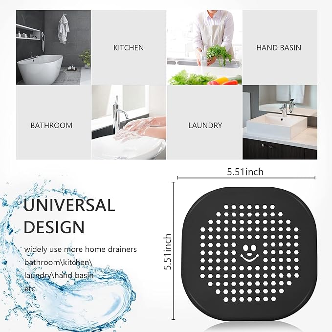 2 Pack Drain Hair Catcher Silicone Drain Protector Bathroom Accessories Hair Stopper Drain Cover for Shower Kitchen Bathroom Tub Deep Purple