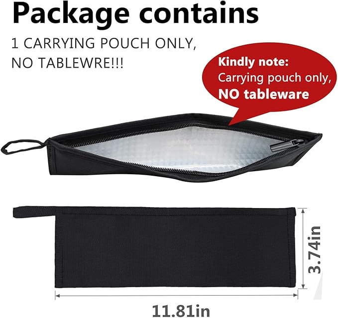 Aosbos Reusable Stainless Steel Straw Case - Metal Pouch with Silicone Straws - Travel Utensil Sets Pouch, Black