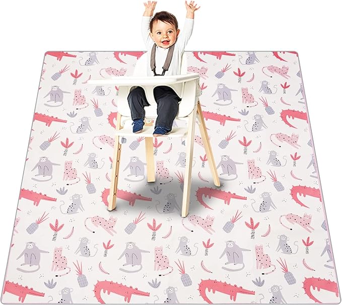 CoolaPeach Splat Mat for Under High Chair/Arts/Crafts, Washable Baby Spill Mat Waterproof Non-Slip Floor Splash Mat, Portable Play Mat and Table Cloth (Crocodile, 43"x 43")