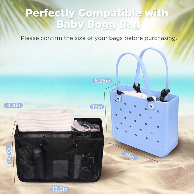 OUTXE Beach Bag Organizer Compatible with Baby Bogg Bag Accessories Inserts, Lightweight Mesh Insert Divider Pouch for Small Bogg Bags, Beach Tote Bags Insert for Organizing