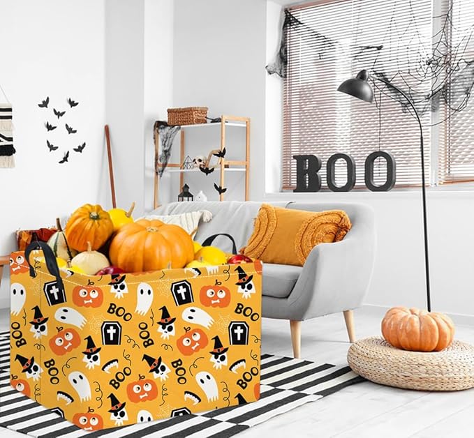 TIBAOLOVER Rectangular Halloween Basket for Kids Cute Pumpkin Basket Storage Bin Organizer Box Room Decor for Halloween Parties(Yellow Pumpkin)