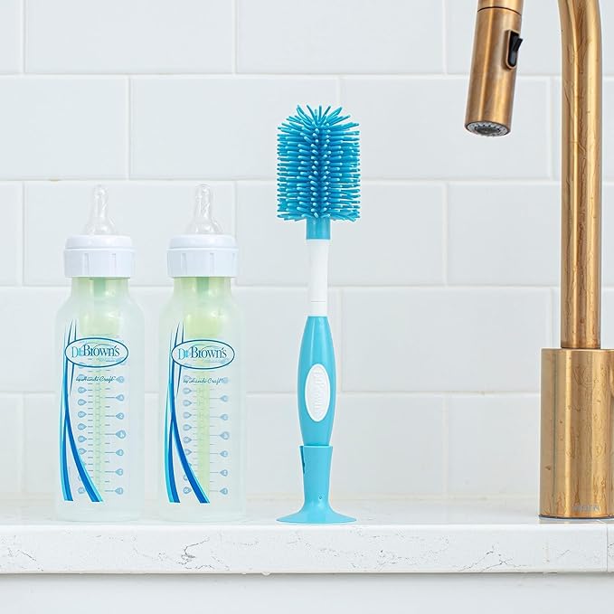 Dr. Brown's Soft Touch No Scratch Baby Bottle Cleaning Brush, Nipple Cleaner & Suction Cup Base for Easy Storage, BPA Free, Blue (Pack of 5)