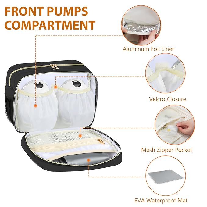 PIIOSER Breastmilk Cooler Travel Bag with Ice Pack, Compatible with Wearable Breast Pumps & Accessories - Breastfeeding On The Go for Nursing & Working Moms, Black