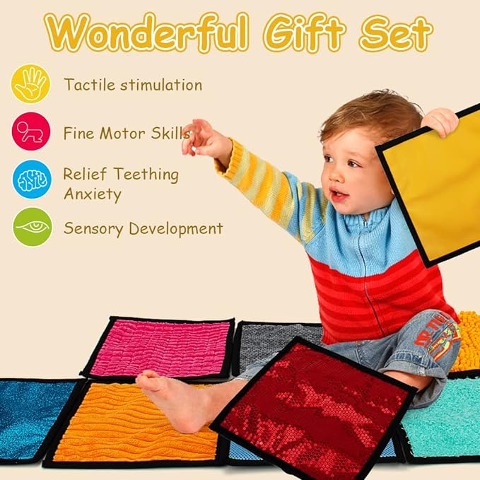 16 Set Sensory Mini Mats Assorted Textured Sensory Floor Tiles - Sensory Walls, Early Sensory Exercise Sensory Mats Sensory Toys for Autistic Children Kids Baby Toddler Fidgeting Activity